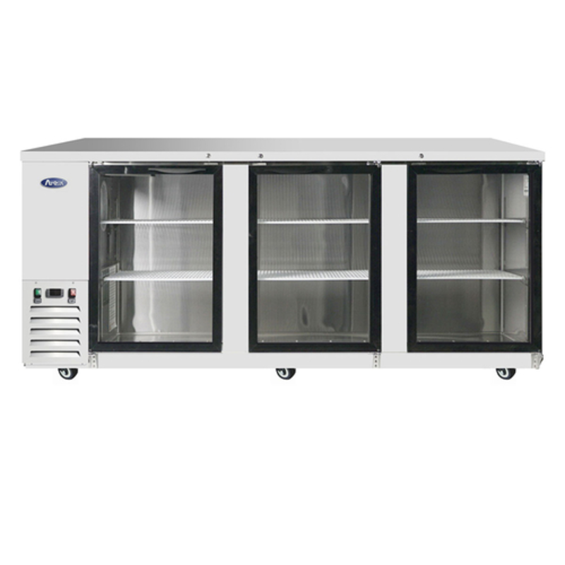 Réfrigérateur de bar arrière Atosa MBB90GGR à 3 portes vitrées - Largeur de 226,8 cm