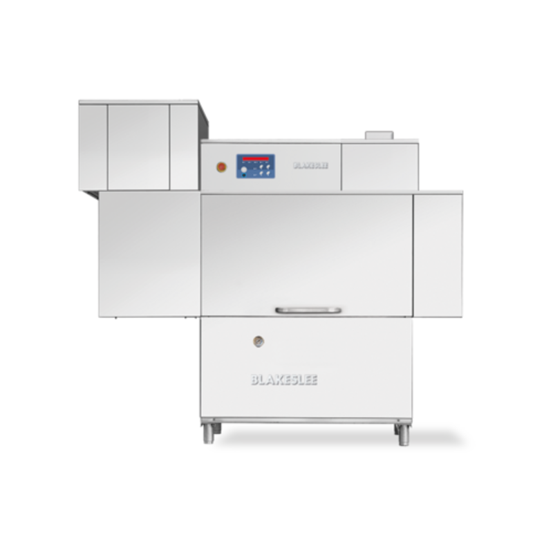 Lave-vaisselle à convoyeur à crémaillère Blakeslee RC64 HRD99 haut volume de 250 cm de haut avec récupération de chaleur (340 casiers/heure)