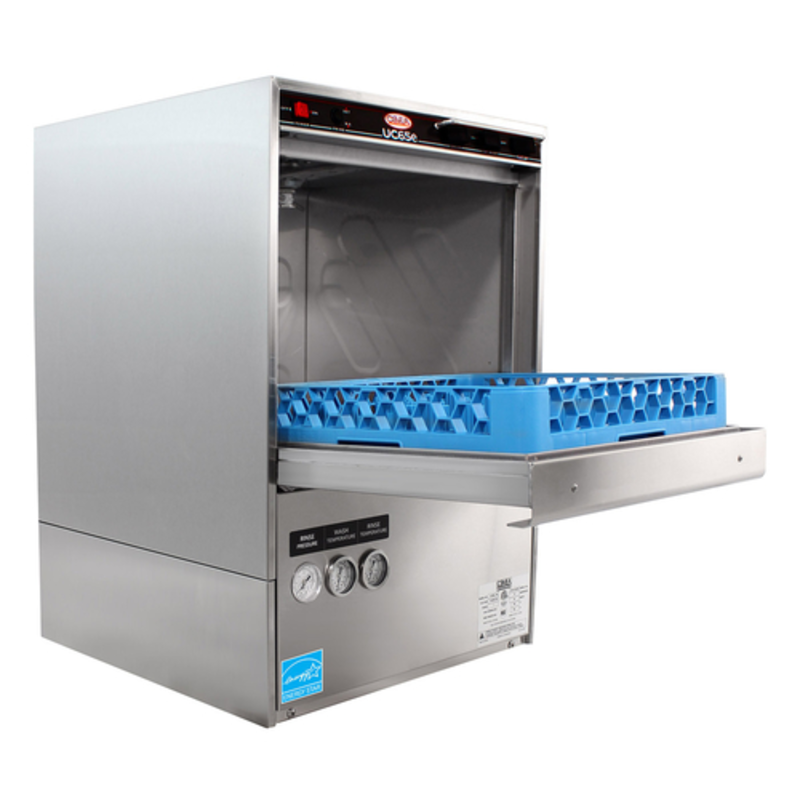 Lave-vaisselle de comptoir à haute température en acier inoxydable CMA Dishmachines UC65E, 30 casiers par heure