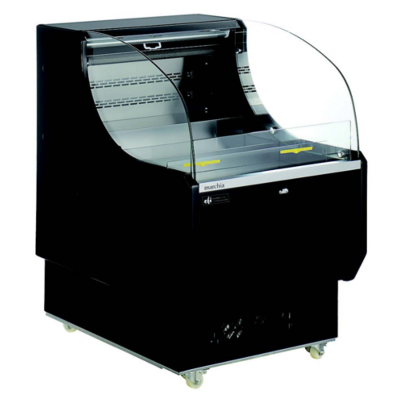 Réfrigérateur de comptoir de charcuterie ouvert EFI CGOM-2642 de 65,8 cm avec extérieur à finition bois