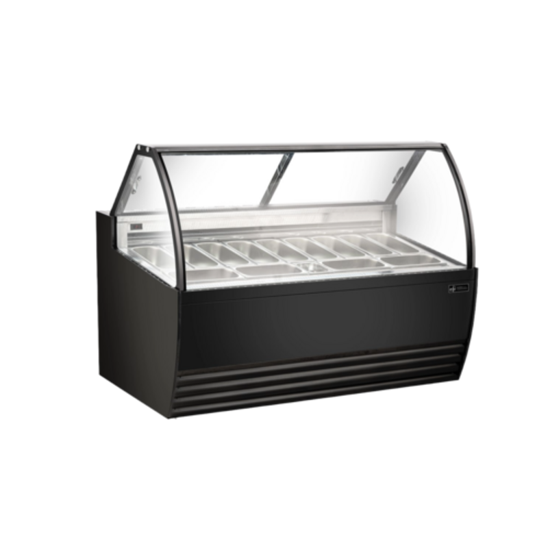 Vitrine à gelato commerciale en verre courbé EFI FIGCB-7052 de 69,4 pouces, noire