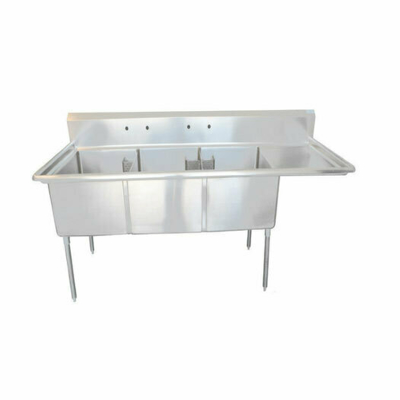 Évier de cuisine professionnel en inox à 3 bacs avec égouttoir à droite EFI SI824-3R