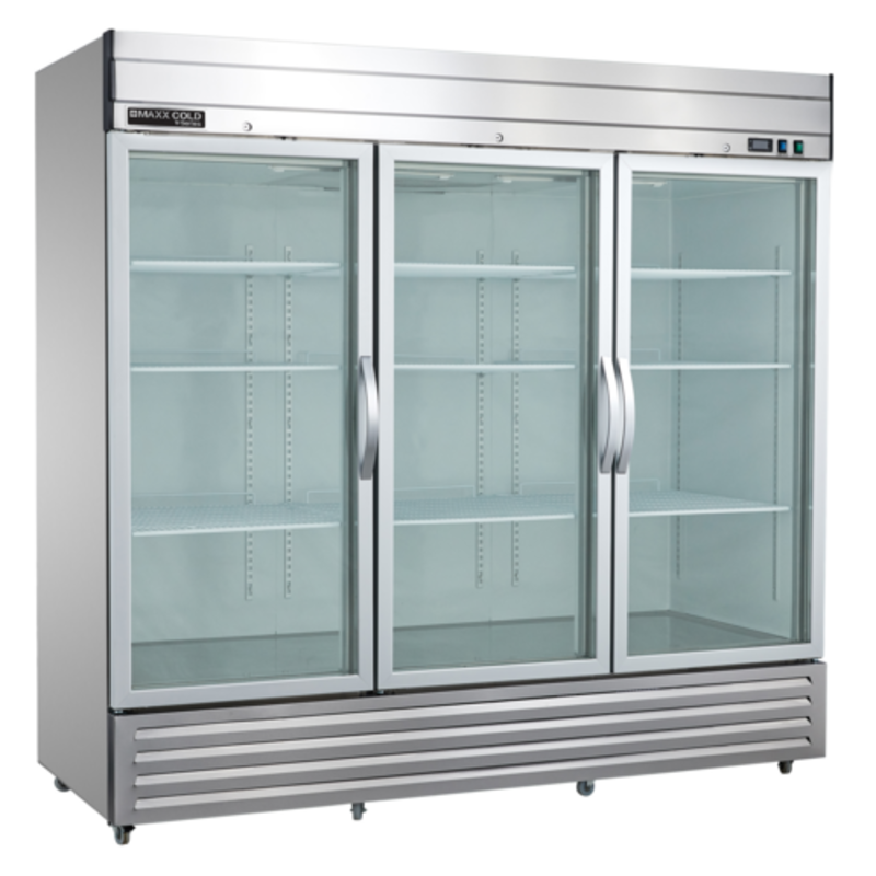 Maxx Cold MVR-72GDHC 81-Inch Three-Section Glass Door Commercial Refrigerator
