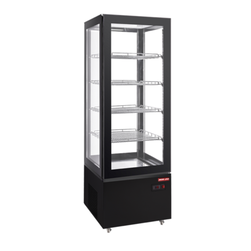 New Air NUDC-21-S Black Brushed Stainless Steel Upright Refrigerated Display Case - 8.83 Cu. Ft.