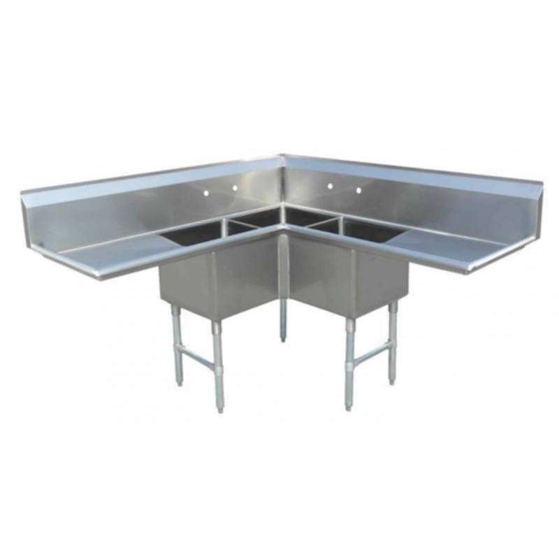 Évier d'angle trois compartiments Omcan 43073 de 18 pouces avec cuve peu encombrante