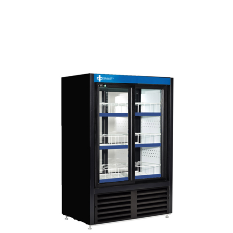QBD CD3354CPT-HC 39.5-Inch Dual-Sided Sliding Glass Door Commercial Merchandiser in Black