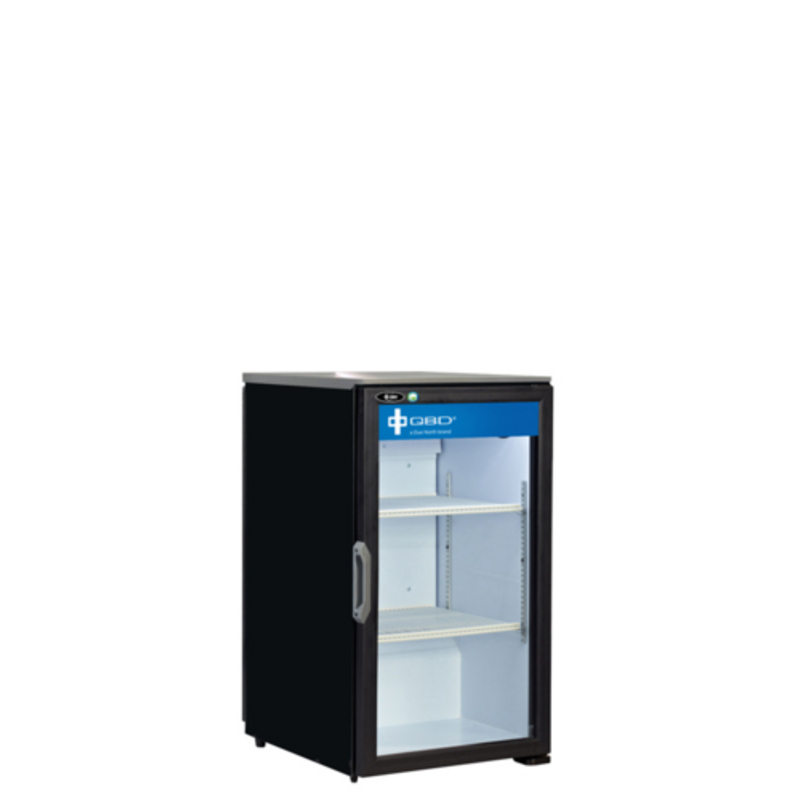 Réfrigérateur de comptoir QBD DC6LP-HC de 0,135 m³ avec porte vitrée et plateau en acier inoxydable - Noir