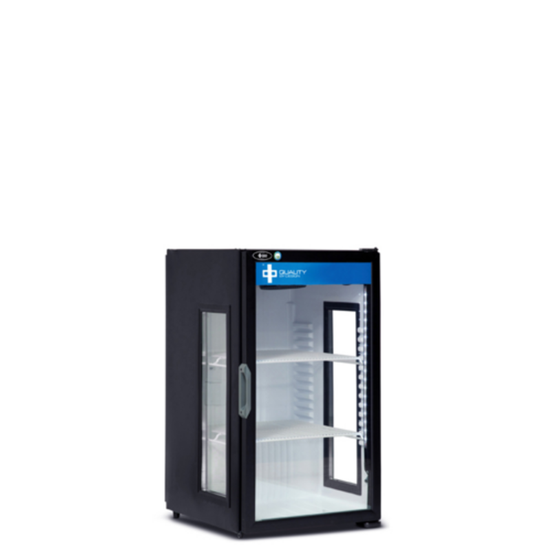 Réfrigérateur de comptoir QBD DC7HG-HC noir de 21,4 pouces avec porte vitrée