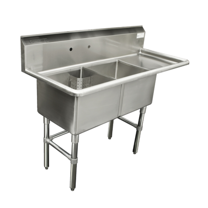 Évier commercial en acier inoxydable à deux cuves Thorinox TDS-1818-R18 de 56,5 pouces avec égouttoir à droite