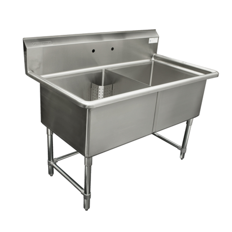 Évier commercial Thorinox TDS-2424-0 à deux bacs - 53" x 29,5" sans égouttoir