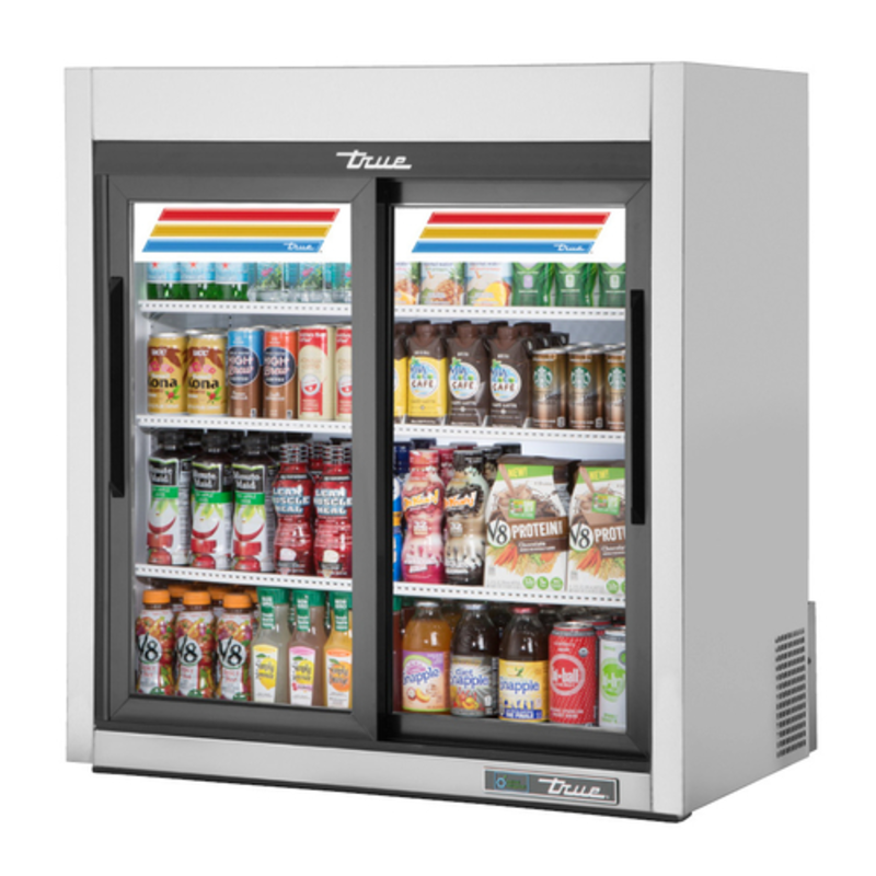 Réfrigérateur de comptoir True Refrigeration GDM-09-SQ-S-HC-LD en acier inoxydable de 91 cm avec porte vitrée