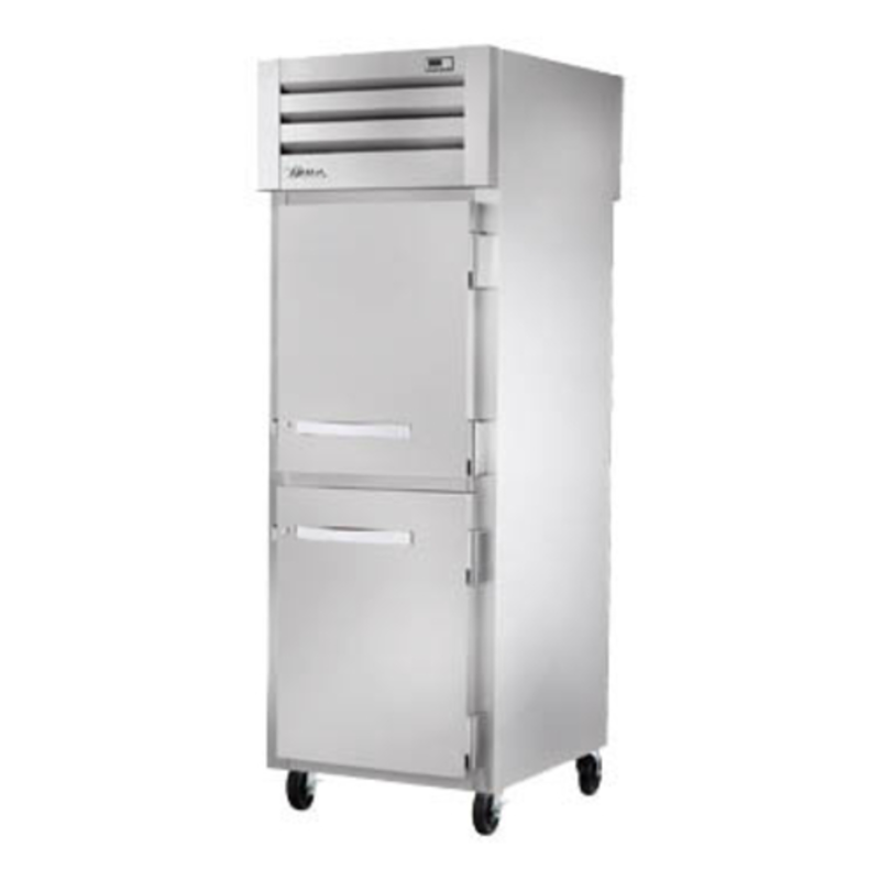 Réfrigérateur commercial True STG1RPT-2HS-1G-HC en acier inoxydable de 27,5 po avec passe-plats