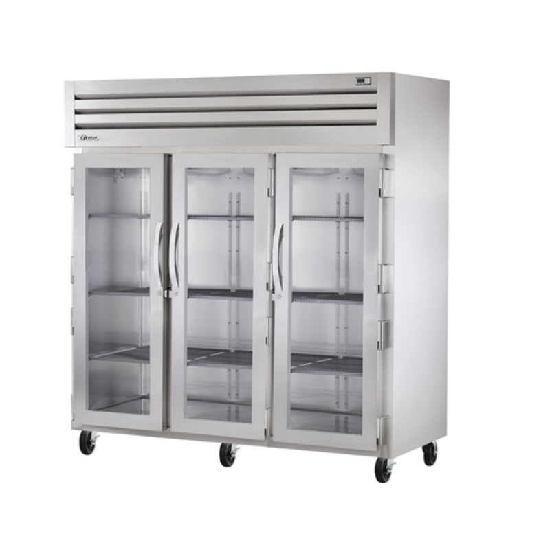 True STR3R-3G-HC 3-Section Glass Door Commercial Reach-In Refrigerator