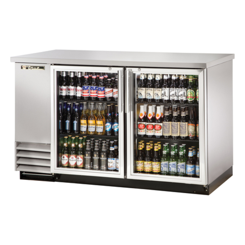 Réfrigérateur de bar arrière True TBB-2G-S-HC-LD en acier inoxydable, 2 portes vitrées, 149,5 cm