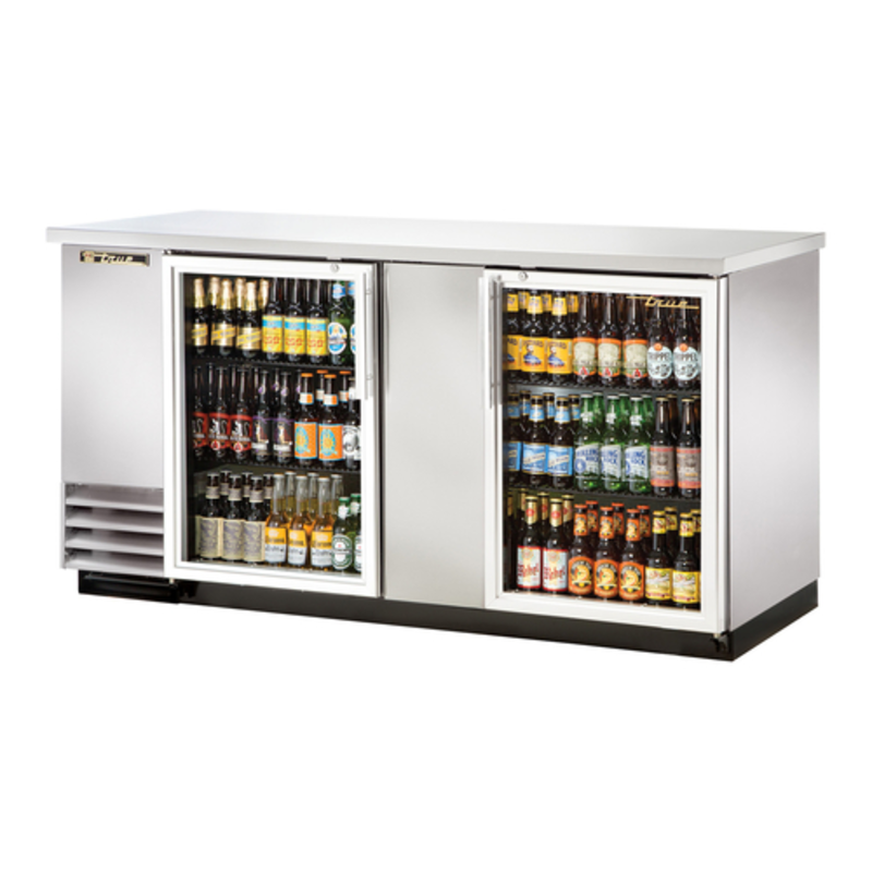 Refroidisseur de bar arrière True TBB-3G-S-HC-LD de 175 cm en acier inoxydable avec porte vitrée