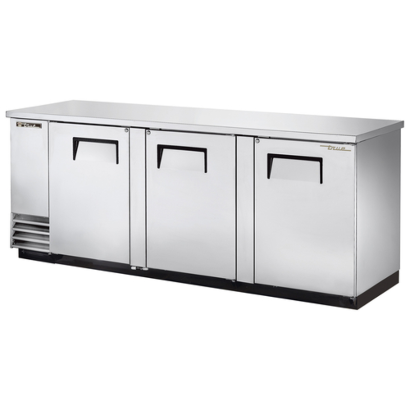 Réfrigérateur arrière de bar True TBB-4-S-HC, trois portes, en acier inoxydable massif, de 90 pouces