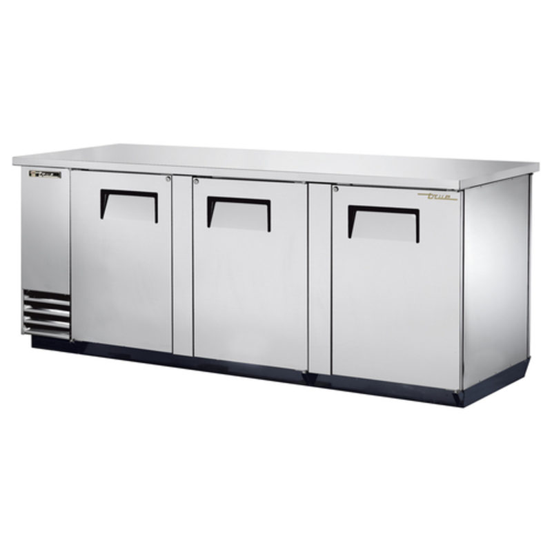 Réfrigérateur de bar arrière à portes pleines coulissantes True TBB-4PT-S en acier inoxydable de 90-3/8 po