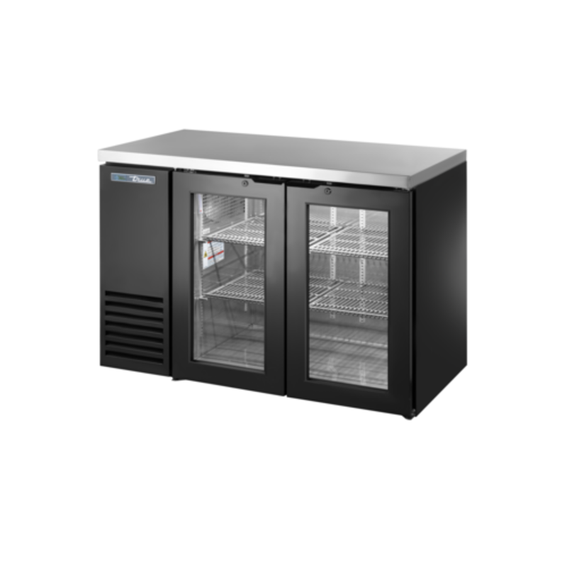 Réfrigérateur de bar arrière commercial True TBB24-48-2G-Z1-SFT-B-1 de 48 pouces avec portes battantes en verre