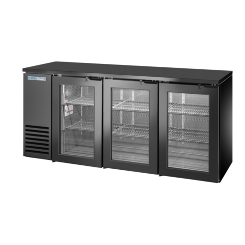 Réfrigérateur de bar arrière True TBB24-72-3G-Z1-BST-B-1 noir de 72-1/8" avec 3 portes vitrées