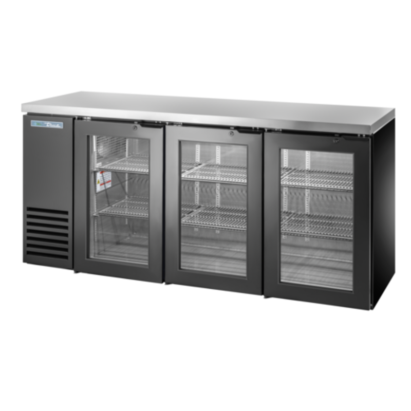 True TBB24-72-3G-Z1-SFT-B-1 72-1/8" Three Glass Door Back Bar Refrigerator