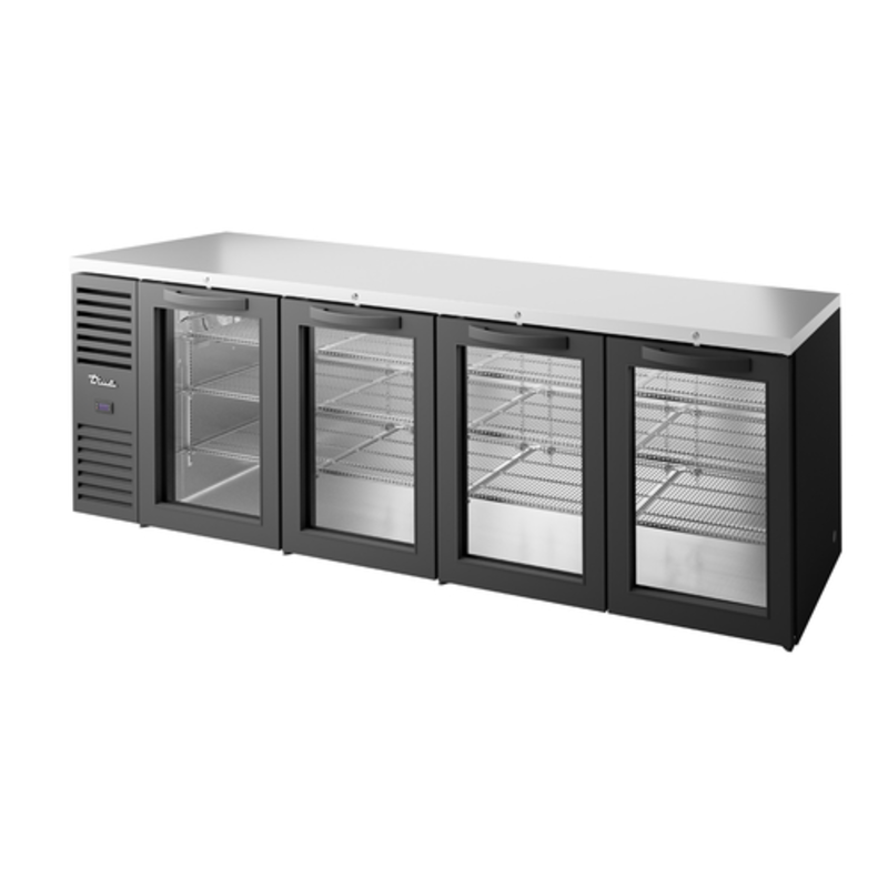 True Refrigeration TBR108-RISZ1-L-B-GGGG-1 Réfrigérateur de bar arrière de 274 cm à 4 portes vitrées