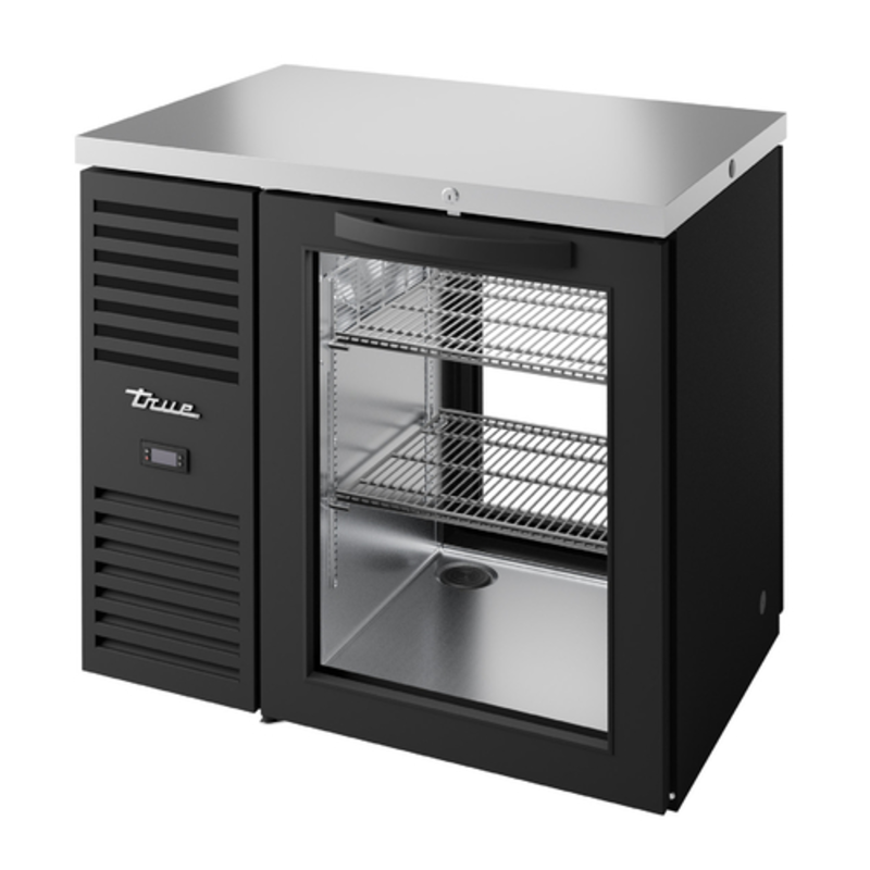 Réfrigérateur de bar arrière True 36 pouces noir avec portes vitrées traversantes (TBR36-PTSZ1-L-B-G-G-1)