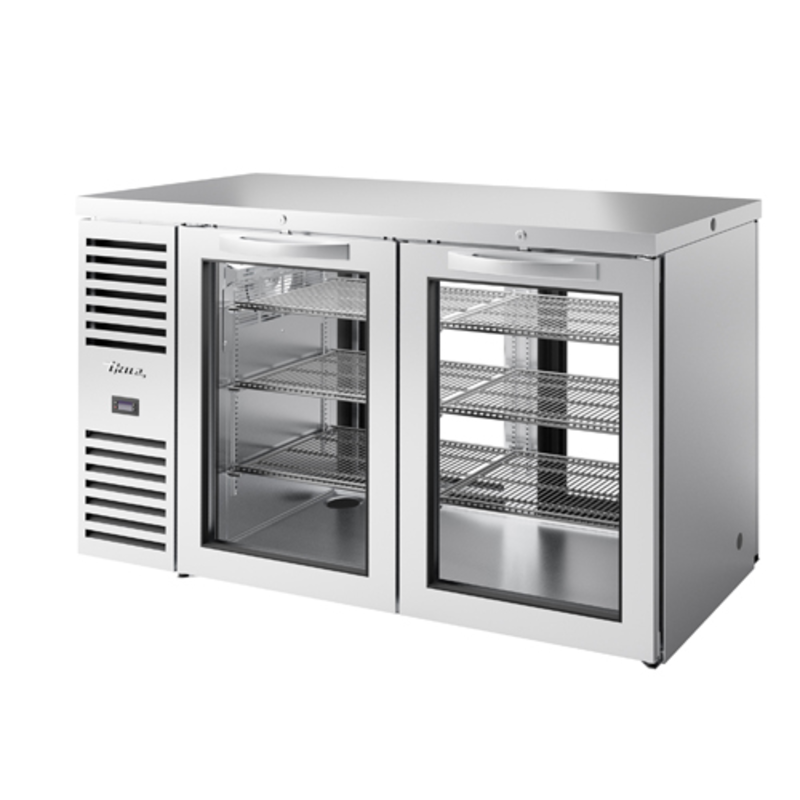 Réfrigérateur de bar arrière à portes vitrées True TBR60-PTSZ1-L-S-GG-GG-1 de 60 pouces, avec portes vitrées traversantes