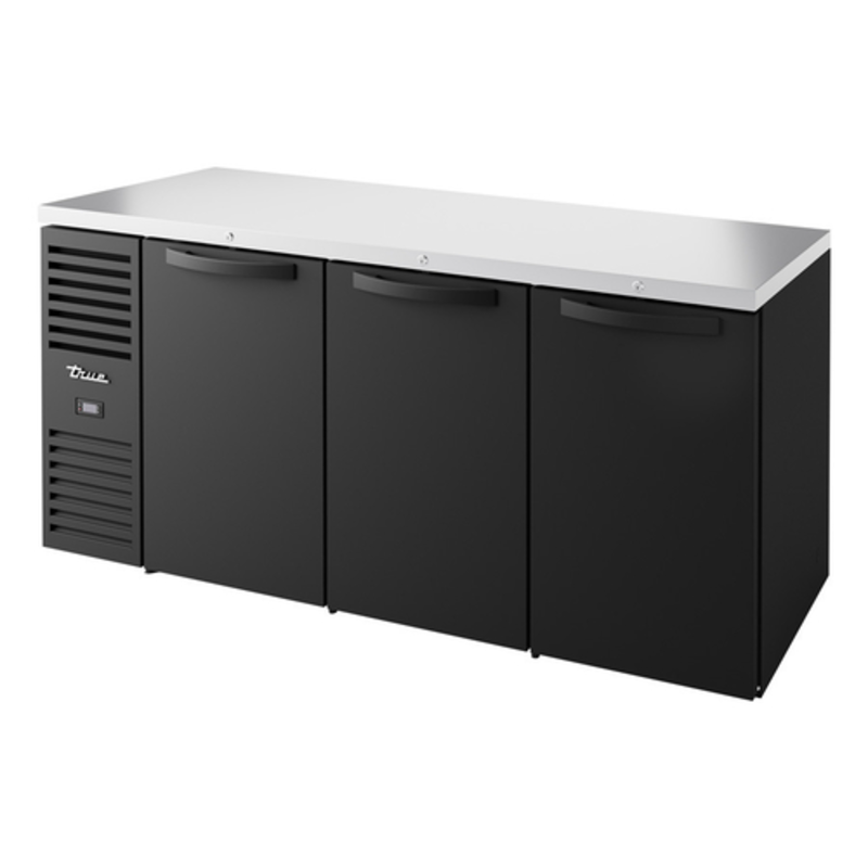 Réfrigérateur de bar arrière commercial True Refrigeration TBR72-RISZ1-L-B-SSS-1 de 72 pouces avec 3 portes pleines