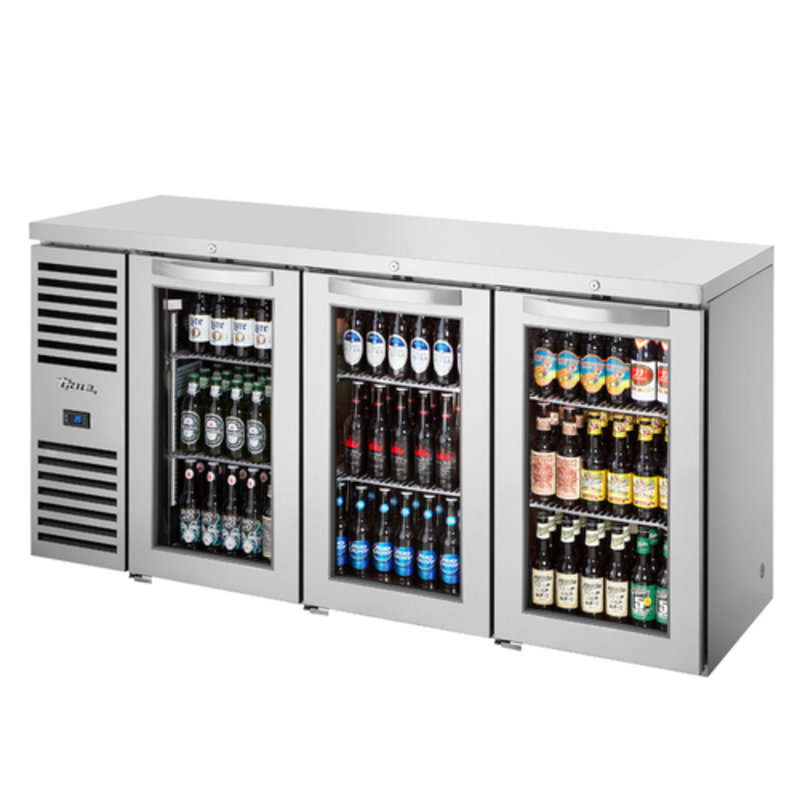 True TBR72-RISZ1-L-S-GGG-1 72" Glass Door Commercial Back Bar Cooler