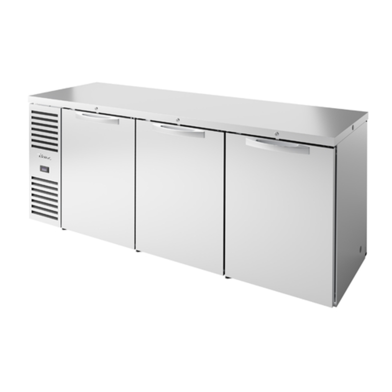 Réfrigérateur de bar arrière True Refrigeration TBR84-PTSZ1-L-S-SSS-SSS-1 à portes pleines, 84 pouces, traversant
