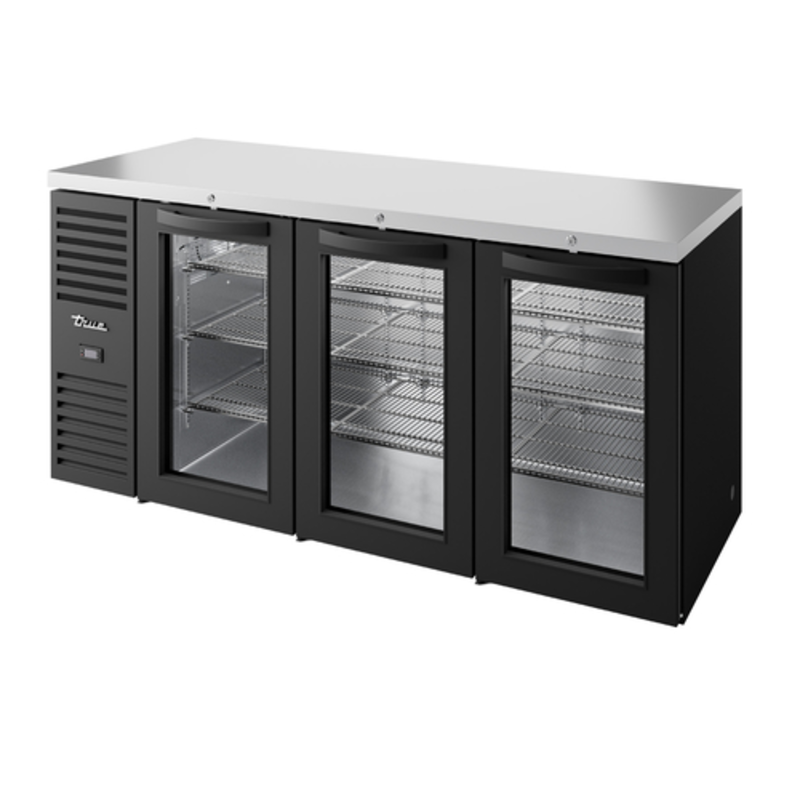 Réfrigérateur arrière de bar True TBR84-RISZ1-L-B-GGG-1 de 213 cm à 3 portes vitrées, noir
