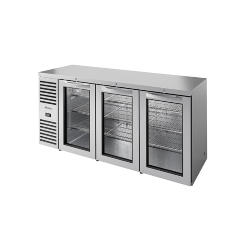 True TBR84-RISZ1-L-S-GGG-1 Armoire arrière réfrigérée de 84 pouces à trois portes en acier inoxydable