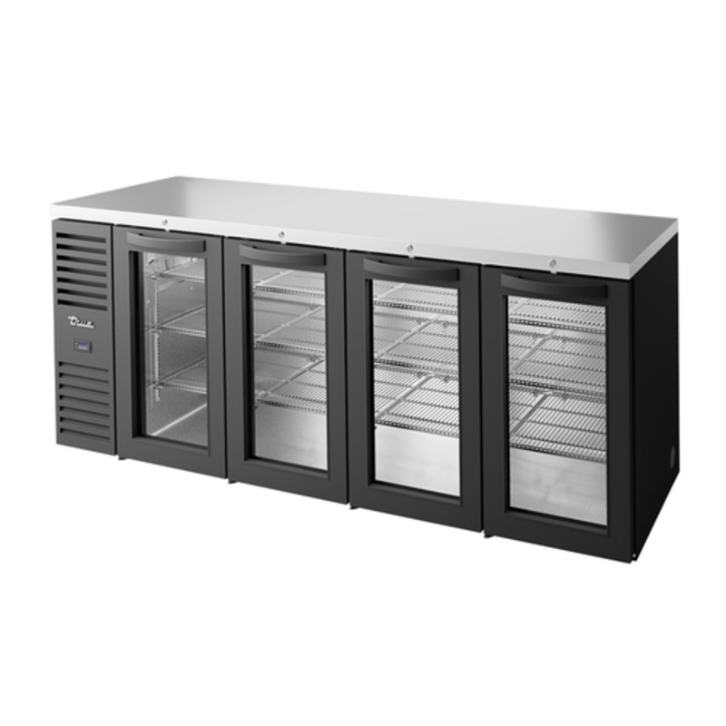 True TBR92-RISZ1-L-B-GGGG-1 Refroidisseur de bar arrière réfrigéré en verre à 4 portes de 92 pouces