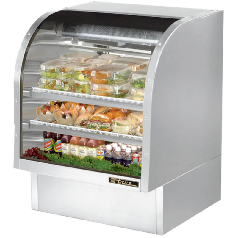 Vitrine réfrigérée à charcuterie True TCGG-36-S-HC-LD en acier inoxydable avec verre courbé 36-1/4 po