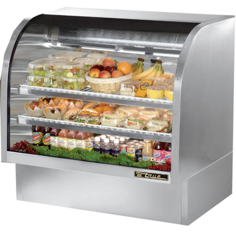 Vitrine réfrigérée de comptoir en acier inoxydable à vitre bombée True Refrigeration TCGG-48-S-HC-LD de 122 cm