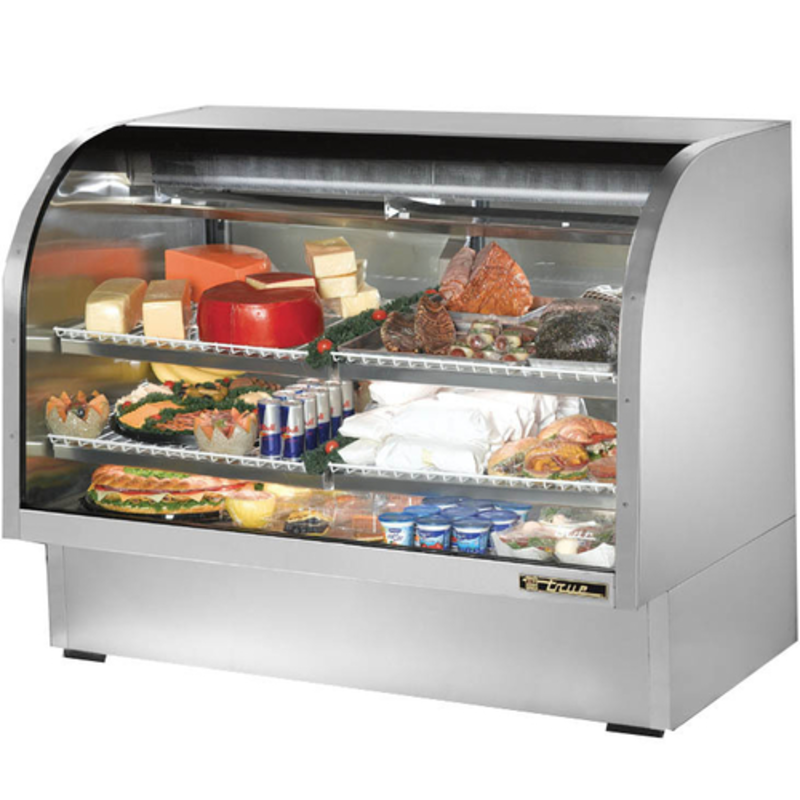 Vitrine réfrigérée de comptoir incurvée True TCGG-60-S-HC-LD, 60-1/4", en acier inoxydable