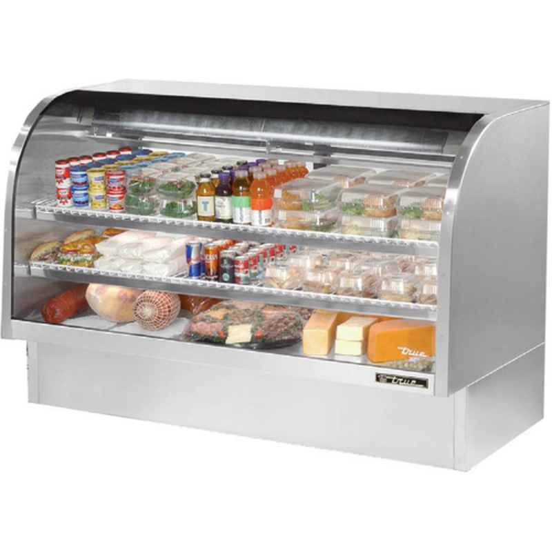Vitrine réfrigérée de comptoir charcuterie True TCGG-72-S-HC-LD en acier inoxydable, 183,5 cm (72,25"), à vitre courbée