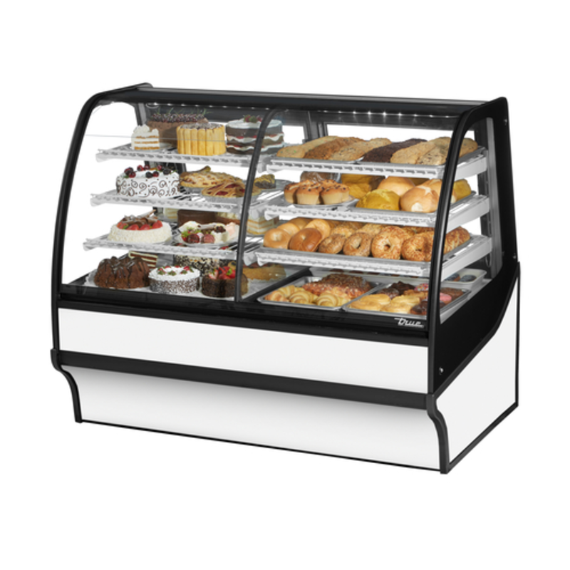 Vitrine de présentation True TDM-DZ-59-GE/GE-S-W 59-1/4 po à deux zones et verre incurvé