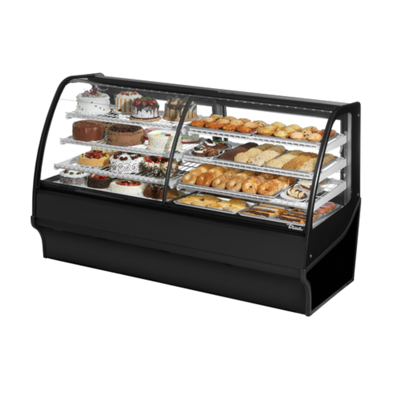 Vitrine réfrigérée à double zone True Refrigeration TDM-DZ-77-GE/GE-B-W de 77,25 pouces avec vitre courbée - Noire