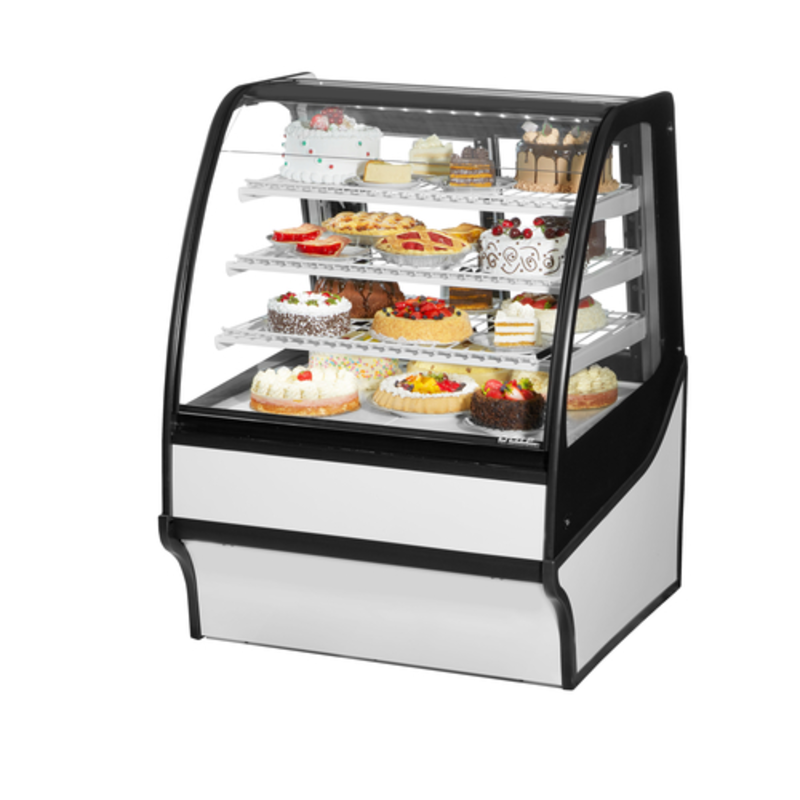 Vitrine réfrigérée de boulangerie True Refrigeration, 36-1/4 po, en verre courbé blanc, TDM-R-36-GE/GE-W-W