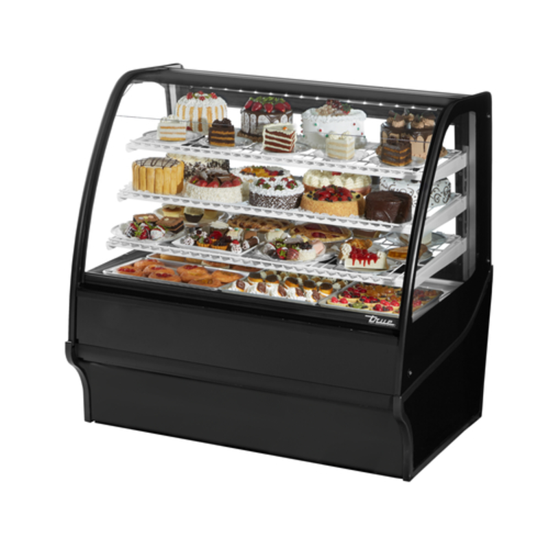 Vitrine de pâtisserie réfrigérée True Refrigeration TDM-R-48-GE/GE-S-S à vitre incurvée, largeur 122 cm, acier inoxydable