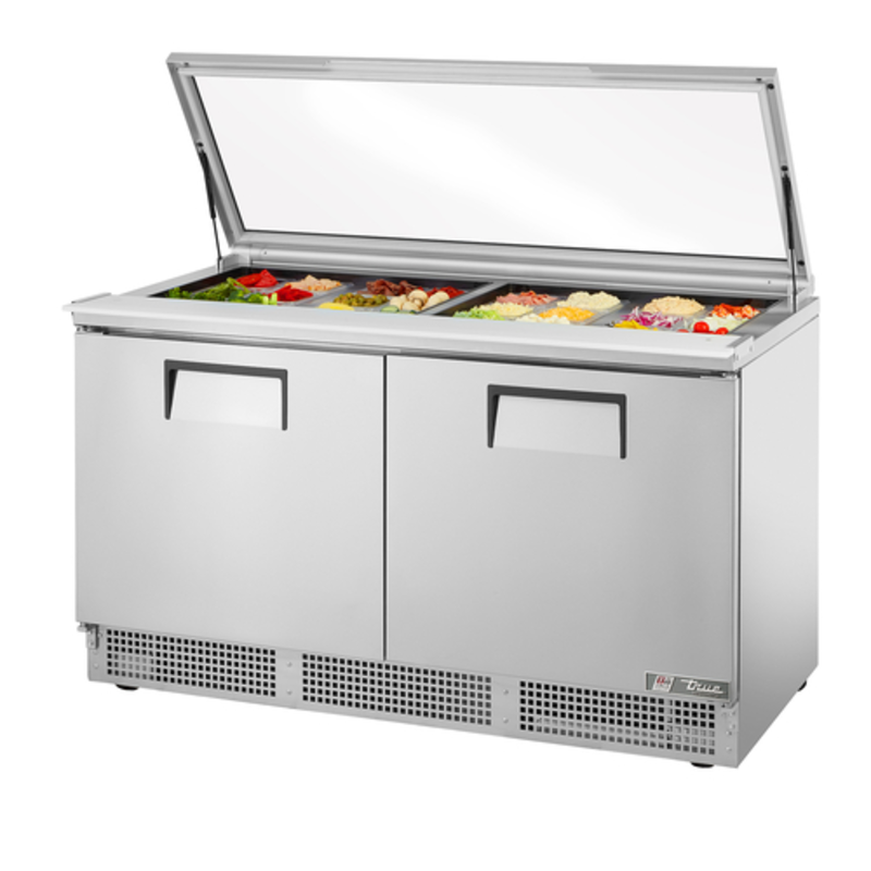 Table de préparation de sandwichs et salades mega top True Refrigeration de 162 cm à deux portes avec couvercle en verre plat (TFP-64-24M-FGLID)