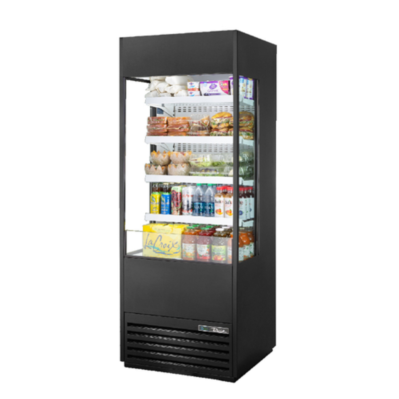 Présentoir vertical ouvert True TOAM-30GS-HC~NSL01 de 30 pouces avec rideau d'air et parois en verre