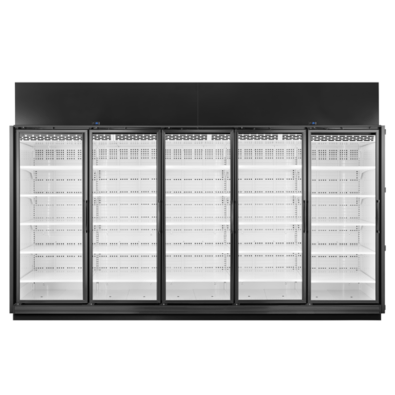 True TRM5M-YY-BLK-WHT-1BLKLLLLL-4 157-5/8 Inch Five-Door Glass Display Refrigerator