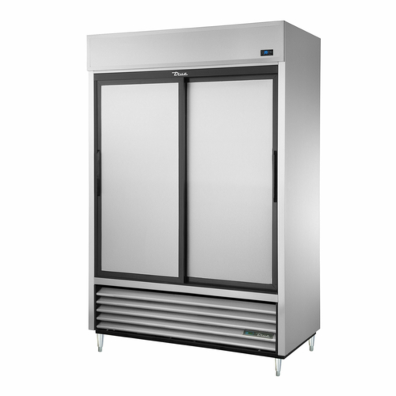 Réfrigérateur à portes coulissantes en acier inoxydable True Refrigeration TSD-47-HC de 137 cm avec deux portes pleines