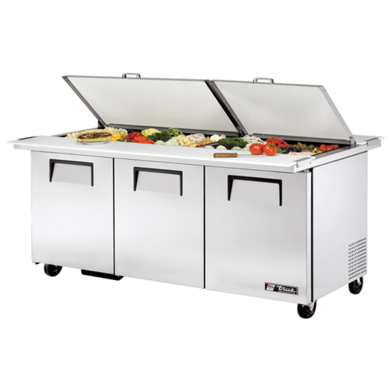 Table de préparation "Mega Top" double face 72 pouces True TSSU-72-30M-B-DS-ST-HC