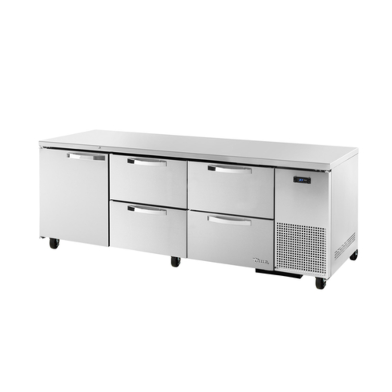 Réfrigérateur de comptoir True Refrigeration de 93 pouces en acier inoxydable avec 4 tiroirs et 1 porte (TUC-93D-4-HC~SPEC3)