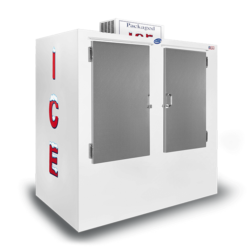Meuble de présentation de crème glacée TD120UASP Leer de 72 po pour l'extérieur avec deux portes pleines et distributeur de glace en sacs